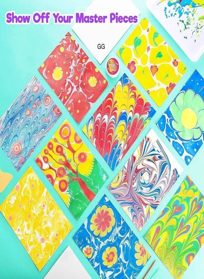 Prisma Collections مجموعة بريزما كوليكشنز للرسم الرخامي - مجموعة الرسم الرخامي المائي، مجموعات حرفية للبنات والأولاد، تتضمن ألوانًا وورقًا وفرشًا وغيرها، مثالية لمشاريع الفنون اليدوية. - Image 3
